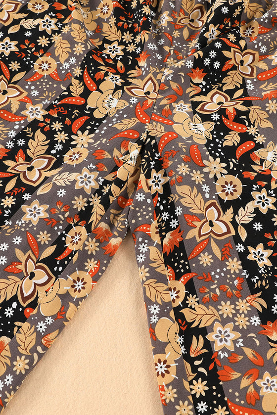 PACK7711487-2-1, Black Floral Print High Waist Wide Leg Pants