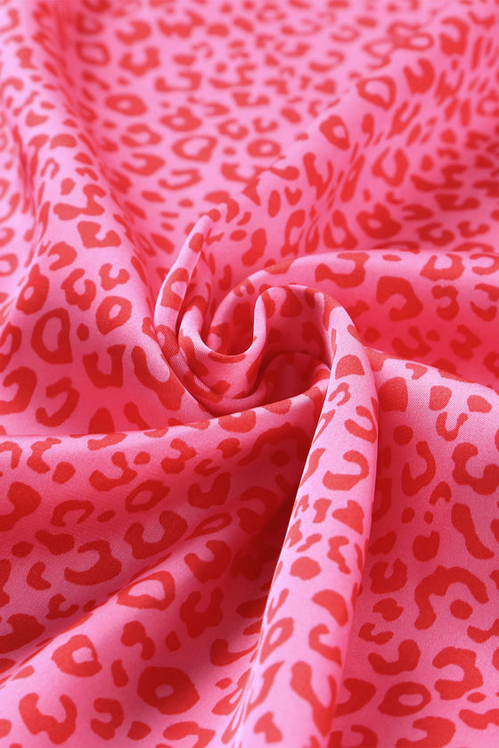 PACK25118225-6-1, PACK25118225-6-2, Rose Leopard Print Oversized Half Sleeve V Neck Top