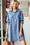 PACK786324-4-1, Sky Blue Buttoned Long Sleeve Denim Mini Dress