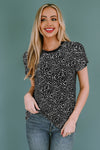 PACK25218993-2-1, PACK25218993-2-2, Black Cheetah Print O-neck Short Sleeve T Shirt