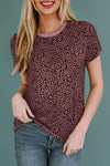 PACK25218993-3-2, Red Cheetah Print O-neck Short Sleeve T Shirt
