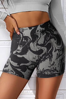  LC265198-2-S, LC265198-2-M, LC265198-2-L, PACK265198-2-1, Black  Abstract Print Ribbed High Waist Active Bottoms