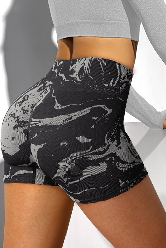 LC265198-2-S, LC265198-2-M, LC265198-2-L, PACK265198-2-1, Black  Abstract Print Ribbed High Waist Active Bottoms
