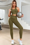 LC264430-9-S, LC264430-9-M, LC264430-9-L, PACK264430-9-1, Green  Mock Neck Cropped High Waist Three Piece Yoga Set