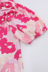 PACK25121170-10-1, Pink Split Neck Ruffled Puff Sleeves Floral Top