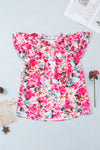 PACK25121385-6-1, Rose Ruffle Flutter Sleeve Floral Print Blouse