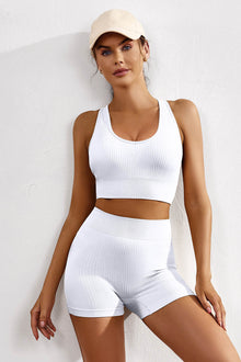  LC264377-1-S, LC264377-1-M, LC264377-1-L, PACK264377-1-1, White  Ribbed Hollow-out Racerback Yoga Camisole