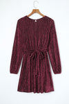 PACK6116657-3-1, Red Tie Waist Crinkle Velvet Dress