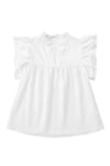 PACK25121803-1-1, White Ruffle Accent Flutter Sleeve Notch Neck Top