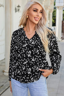  PACK25117535-2-1, Black Split Neck Fall Printed Crinkled Blouse