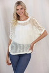 PACK277006-1-2, White Fishnet Knit Ribbed Round Neck Short Sleeve Sweater Tee