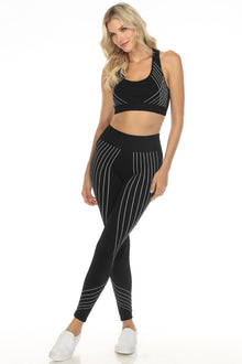  LC2611471-2-S, LC2611471-2-M, LC2611471-2-L, PACK2611471-2-1, Black  Striped Racerback Tank Top And High Waist Pants Active Set