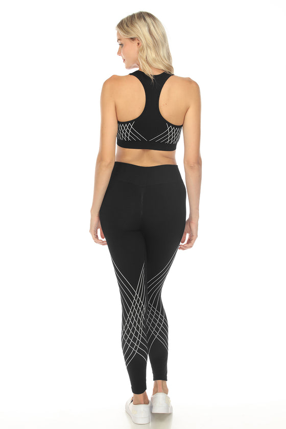 LC2611471-2-S, LC2611471-2-M, LC2611471-2-L, PACK2611471-2-1, Black  Striped Racerback Tank Top And High Waist Pants Active Set