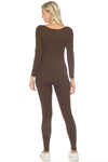 LC2631156-17-S, LC2631156-17-M, LC2631156-17-L, PACK2631156-17-1, Brown  Ruched Square Neck Long Sleeve Sports Jumpsuit