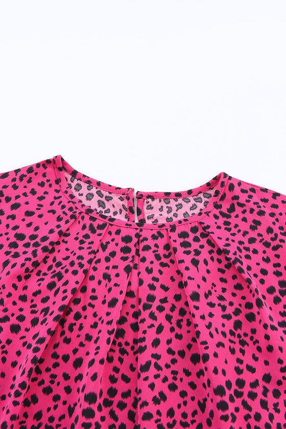 PACK25122357-6-1, Rose Leopard Print Pleated Blouse with Keyhole