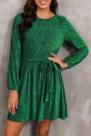 PACK6116657-9-1, Green Tie Waist Crinkle Velvet Dress