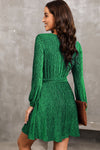 PACK6116657-9-1, Green Tie Waist Crinkle Velvet Dress