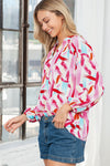 PACK25122565-10-1, Pink Abstract Brush Print Loose Fit Blouse