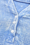 PACK25121568-4-1, Sky Blue Crinkle Textured Loose Henley Top
