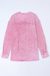 PACK25121568-10-1, Pink Crinkle Textured Loose Henley Top
