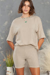 PACK625120-18-1, Apricot Plain Ribbed Loose Fit Two Piece Lounge Set