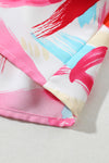 PACK25121396-1010-1, Pink Boho Flower Print Puff Sleeve Peplum Top