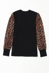 PACK25123292-2-2, Black Leopard Print Long Sleeve Ribbed Knit Blouse