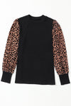 PACK25123292-2-2, Black Leopard Print Long Sleeve Ribbed Knit Blouse