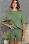 PACK625120-9-1, Green Plain Ribbed Loose Fit Two Piece Lounge Set