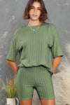 PACK625120-9-1, Green Plain Ribbed Loose Fit Two Piece Lounge Set