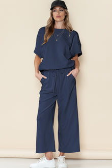  PACK625264-P605-1, PACK625264-P605-2, Navy Blue Textured Loose Fit T Shirt And Drawstring Pants Set