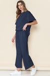 PACK625264-P605-1, PACK625264-P605-2, Navy Blue Textured Loose Fit T Shirt And Drawstring Pants Set