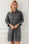 PACK786324-11-1, Gray Buttoned Long Sleeve Denim Mini Dress