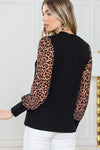 PACK25123292-2-2, Black Leopard Print Long Sleeve Ribbed Knit Blouse