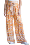 PACK7712307-P3014-1, Grapefruit Orange Tie Waist Boho Floral Wide Leg Pants