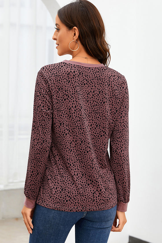 PACK25122452-3-1, Red Animal Spotted Print Round Neck Long Sleeve Top