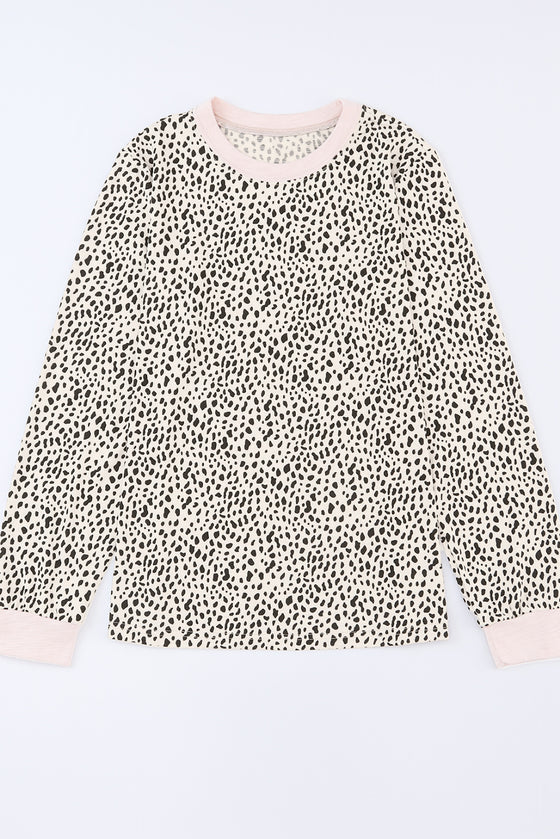 PACK25122452-18-1, Apricot Animal Spotted Print Round Neck Long Sleeve Top