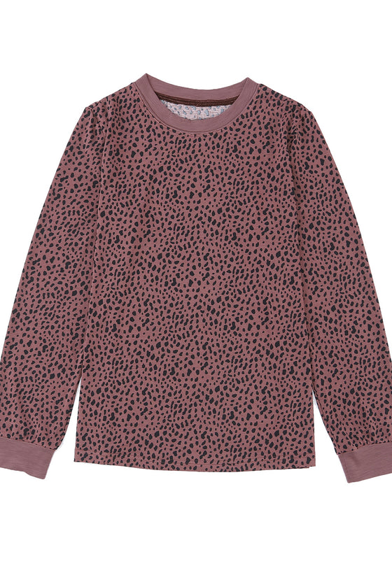 PACK25122452-3-1, Red Animal Spotted Print Round Neck Long Sleeve Top