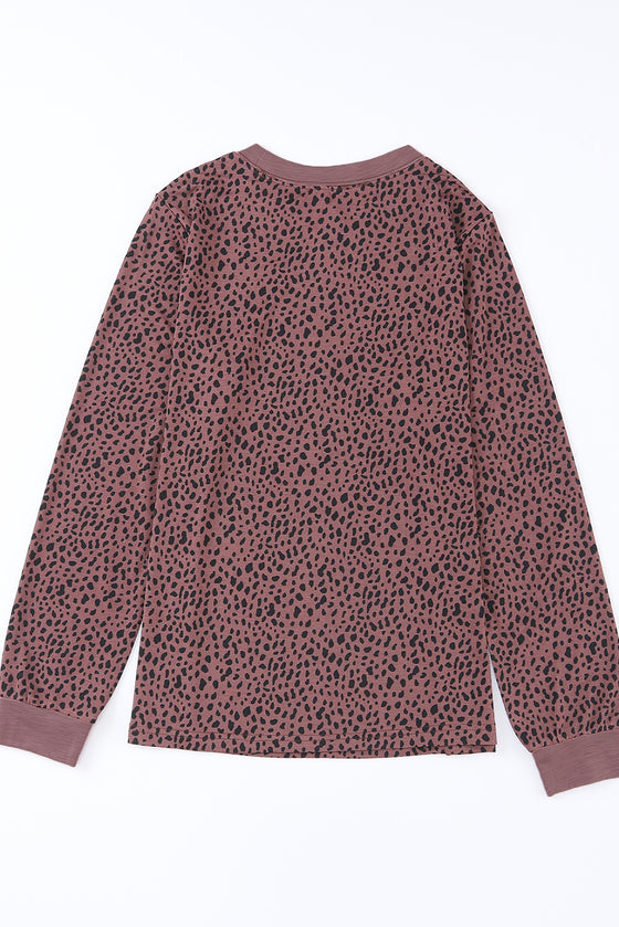 PACK25122452-3-1, Red Animal Spotted Print Round Neck Long Sleeve Top