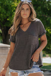 PACK25223518-P4011-2, Carbon Grey Twist Short Sleeve Corded V Neck Top