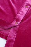 PACK6117352-6-2, Rose Long Sleeve Ruffle Velvet Button Up Dress