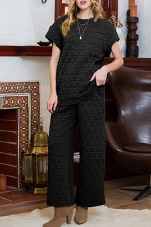  PACK625346-P2-1, Black Quilted Short Sleeve Wide Leg Pants Set