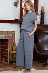 PACK625346-P705-1, PACK625346-P705-2, Real Teal Quilted Short Sleeve Wide Leg Pants Set