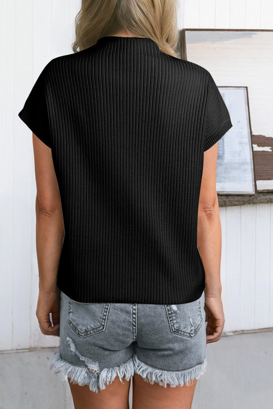 PACK2724250-P2-1, PACK2724250-P2-2, Black Patch Pocket Ribbed Knit Short Sleeve Sweater
