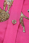 PACK2554199-P6-1, Rose Red Cheetah Animal Print Button Up Satin Shirt