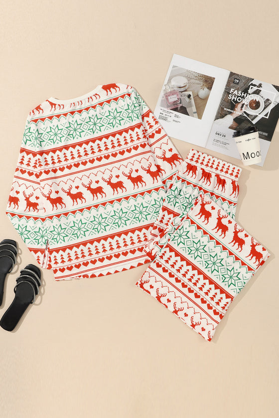 LC15692-P1-S, LC15692-P1-M, LC15692-P1-L, LC15692-P1-XL, White Christmas Print Pullover and Pants Lounge Set