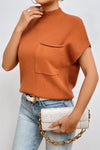 PACK2724250-P5014-1, Gold Flame Patch Pocket Ribbed Knit Short Sleeve Sweater