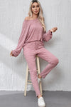 PACK15766-P4010-1, Peach Blossom Ribbed Drop Shoulder Top and Knot Waist Leggings Set