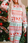 LC15692-P1-S, LC15692-P1-M, LC15692-P1-L, LC15692-P1-XL, White Christmas Print Pullover and Pants Lounge Set