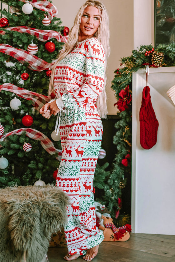 LC15692-P1-S, LC15692-P1-M, LC15692-P1-L, LC15692-P1-XL, White Christmas Print Pullover and Pants Lounge Set